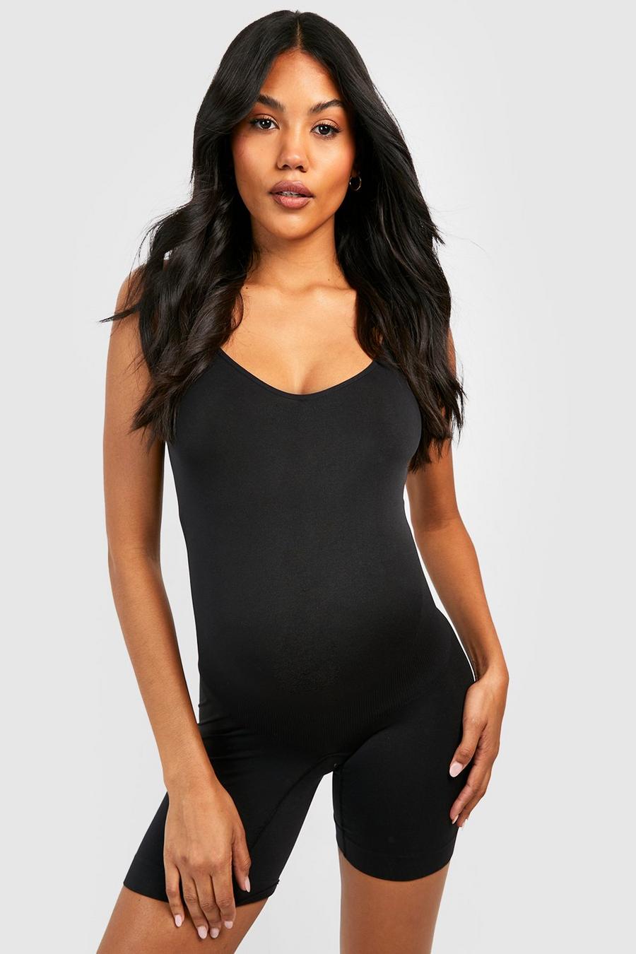 Black Maternity Bump Support Shapewear Unitard image number 1