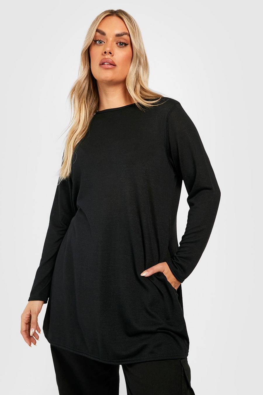 Black Plus Melange Knitted Split Side Sweater image number 1