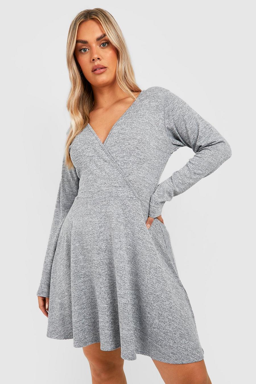 Grey Plus Melange Knitted Skater Dress image number 1