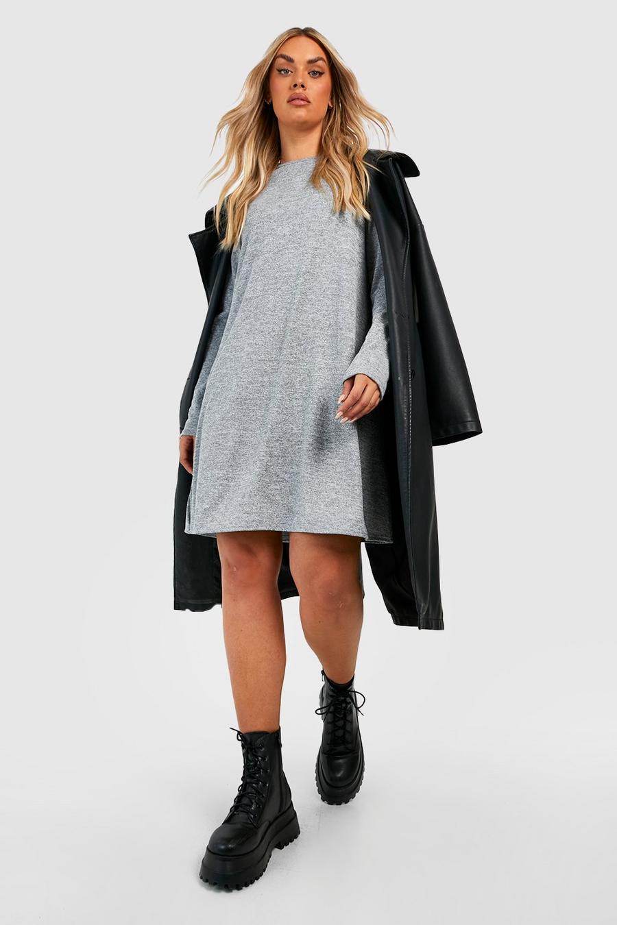 Grey Plus Melange Knitted Smock Dress image number 1