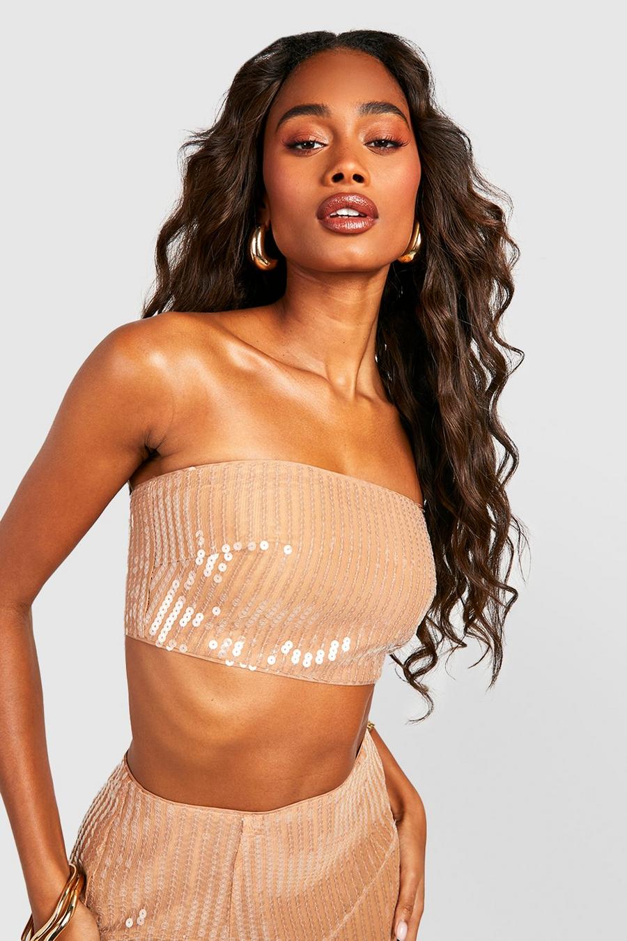 Nude Sequin Tube Top image number 1
