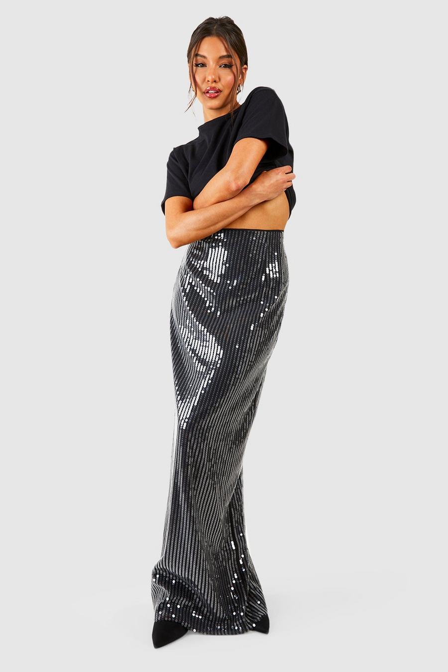 Black Sequin Maxi Skirt image number 1