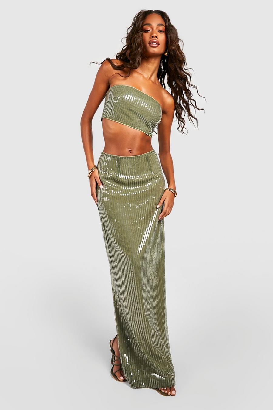 Khaki Belted Curved Waist Stretch Woven Midi Skirt