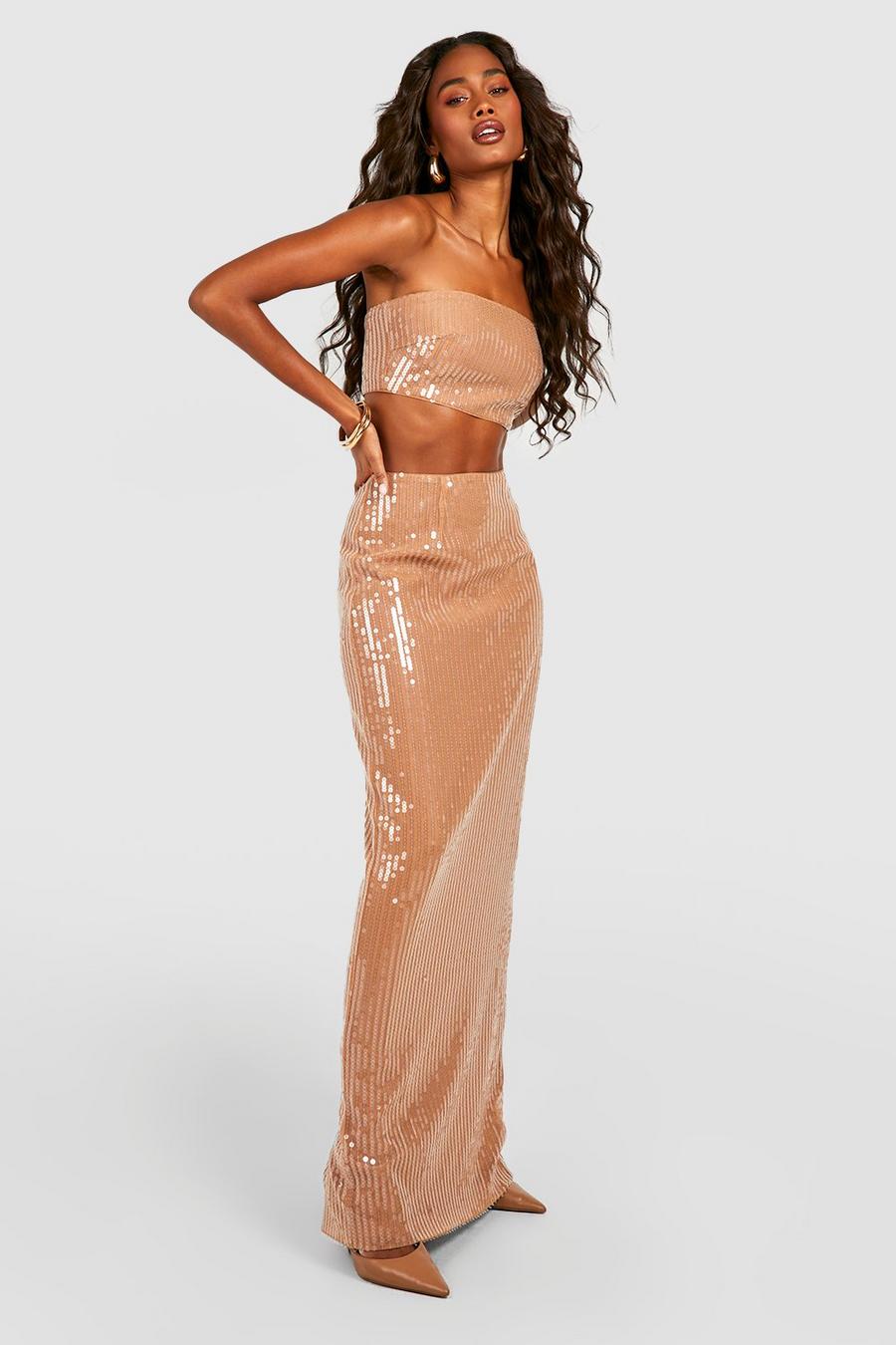 Nude Sequin Maxi Skirt image number 1