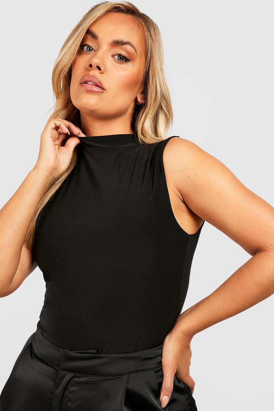 Black Plus Double Layer High Neck Sleeveless Top image number 1