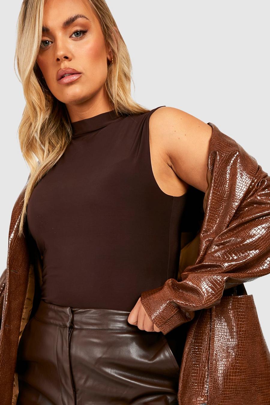 Chocolate Plus Double Layer High Neck Sleeveless Top image number 1