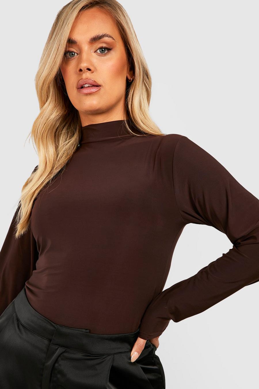 Chocolate Plus Double Layer High Neck Long Sleeve Top image number 1