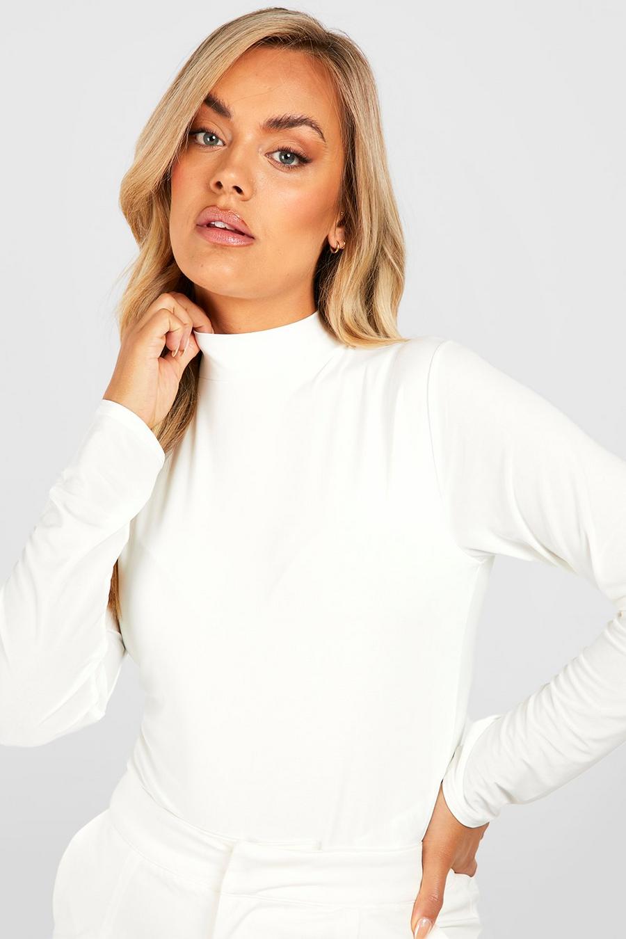 White Plus Double Layer High Neck Long Sleeve Top image number 1