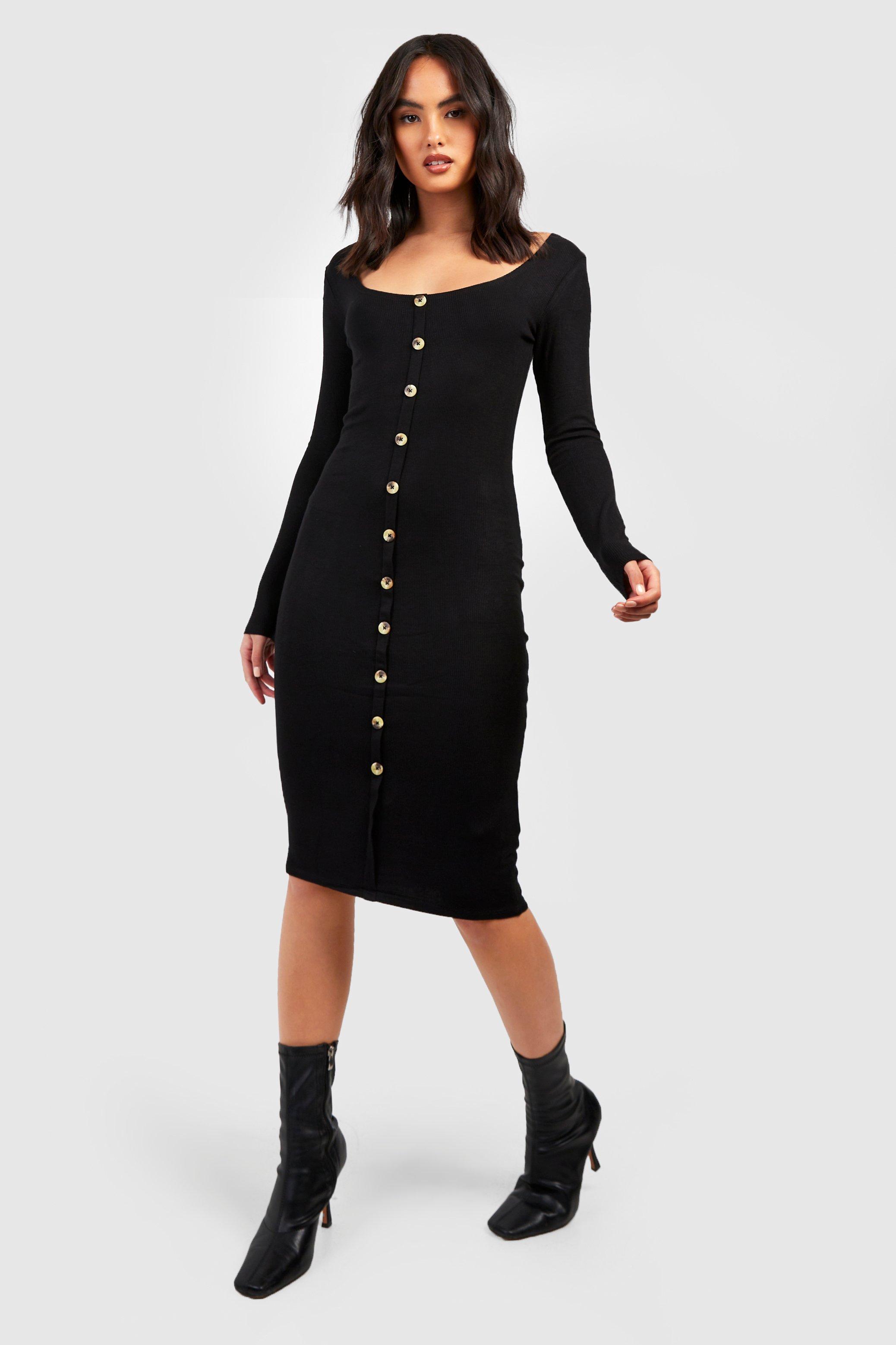 Boohoo black hot sale button dress