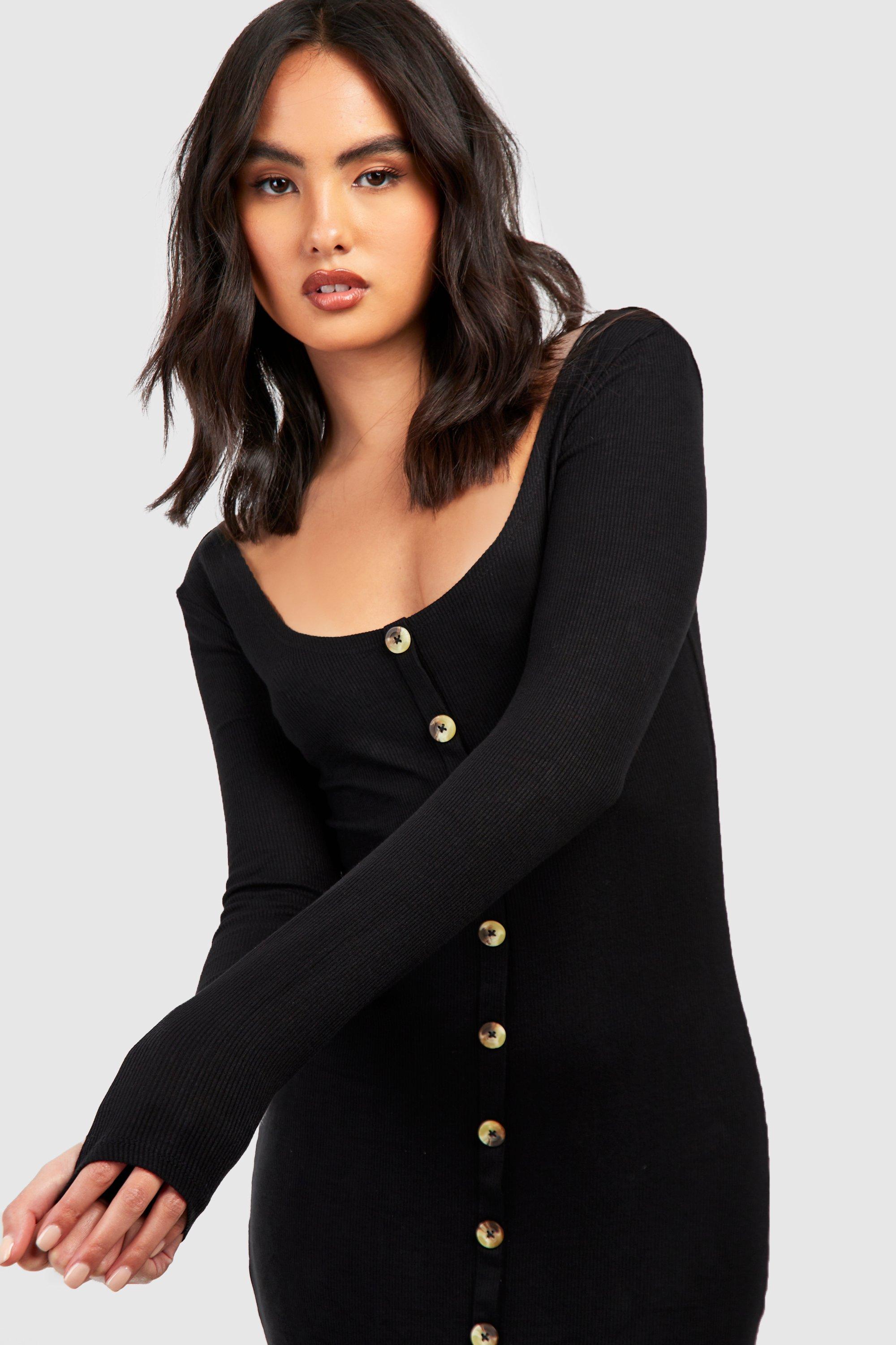 Long sleeve store button through dress