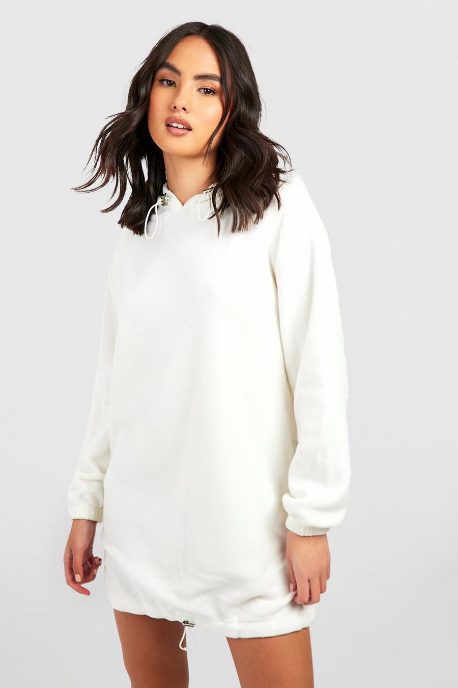 Cream white Hooded Toggle Detail Sweatshirt Dress