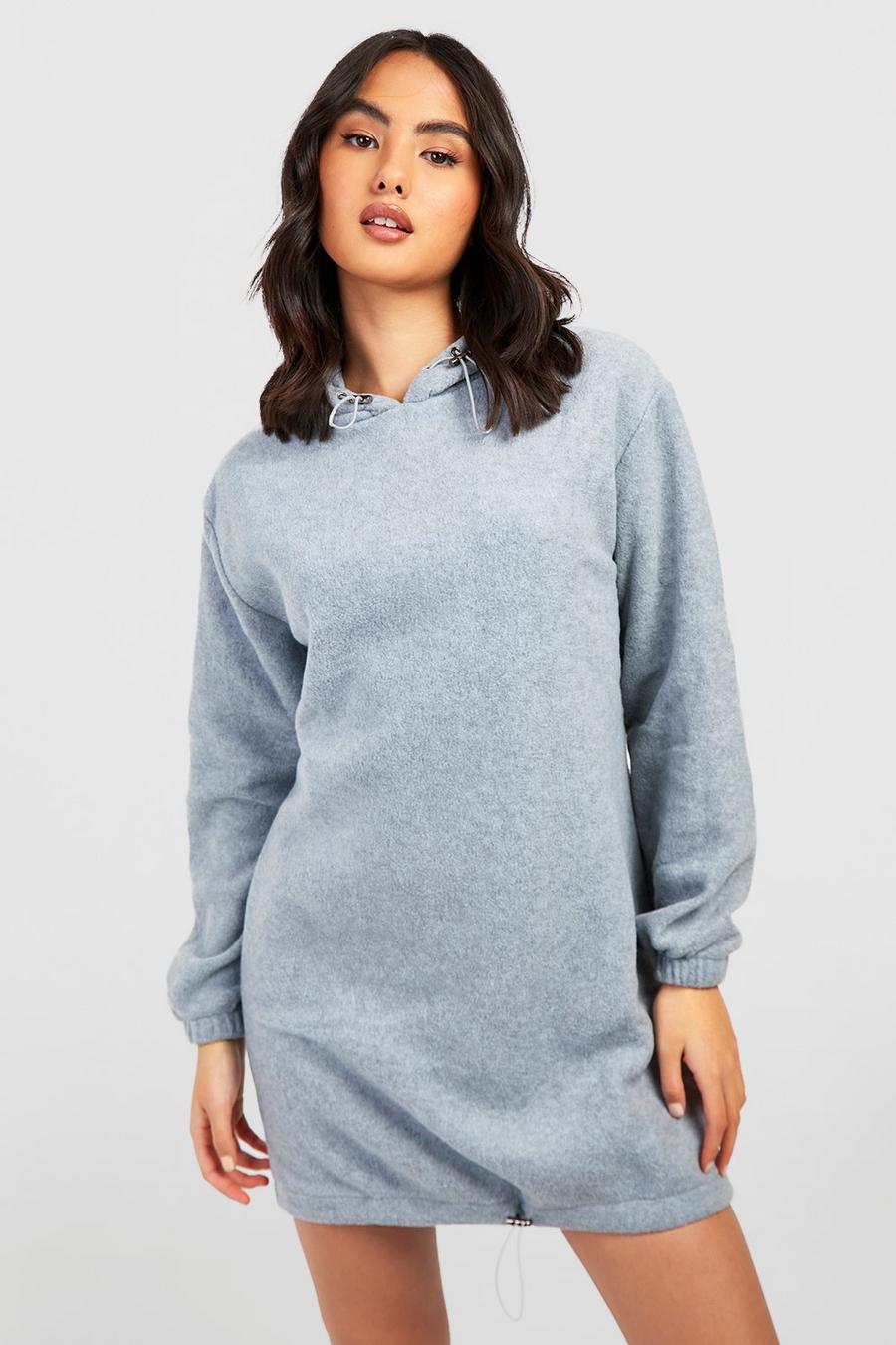 Grey Hooded Toggle Detail Sweatshirt Dress image number 1