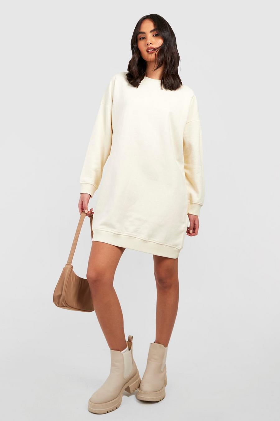 Cream white Long Sleeve Sweatshirt Dress