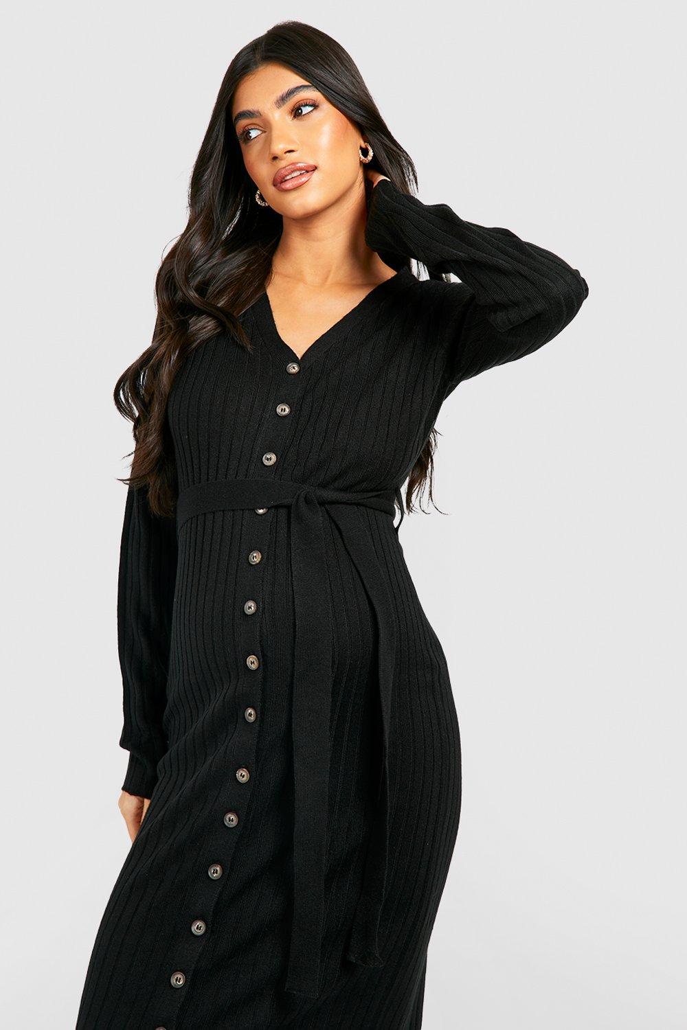 Maternity Button Down Rib Knit Midi Dress boohoo IE