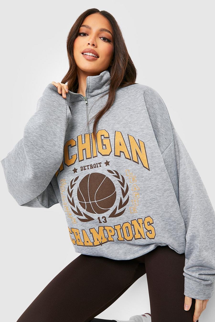 Grey Tall Michigan Printed Half Zip Sweatshirt image number 1