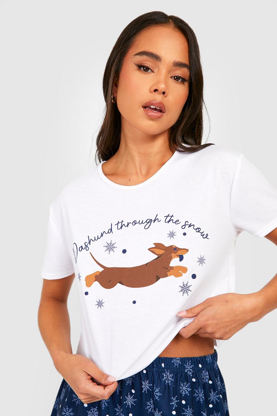 Petite Weihnachts-Pyjama mit Schneeflocken und Hunde Print, Navy marineblau