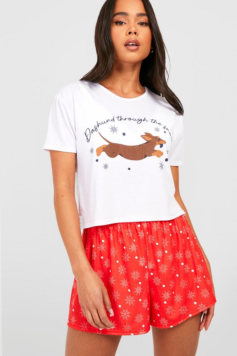 Petite Weihnachts-Pyjama mit Schneeflocken und Hunde Print, Red image number 1