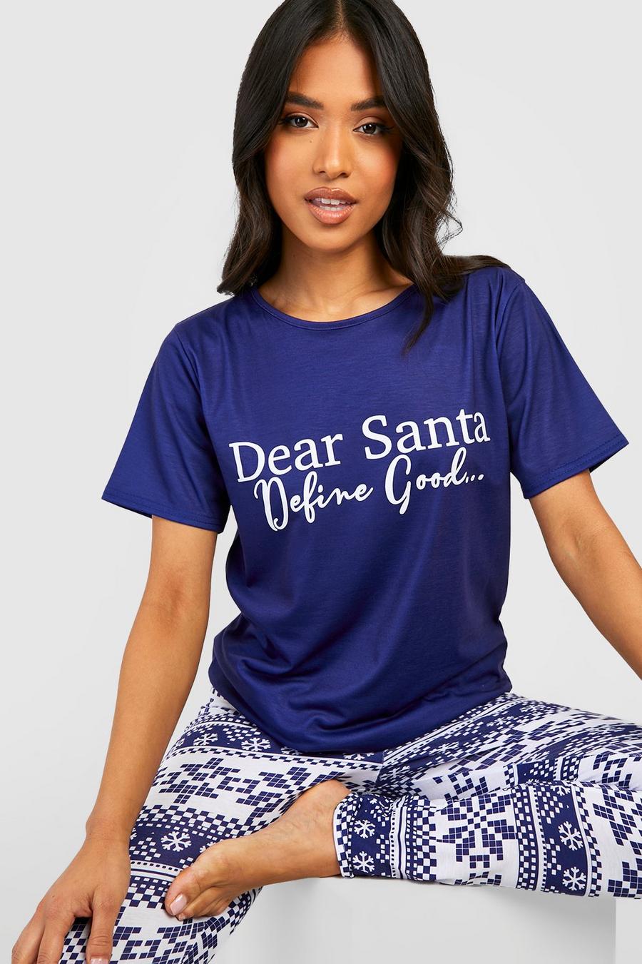 Pijama Petite navideño con eslogan Dear Santa, Navy azul marino