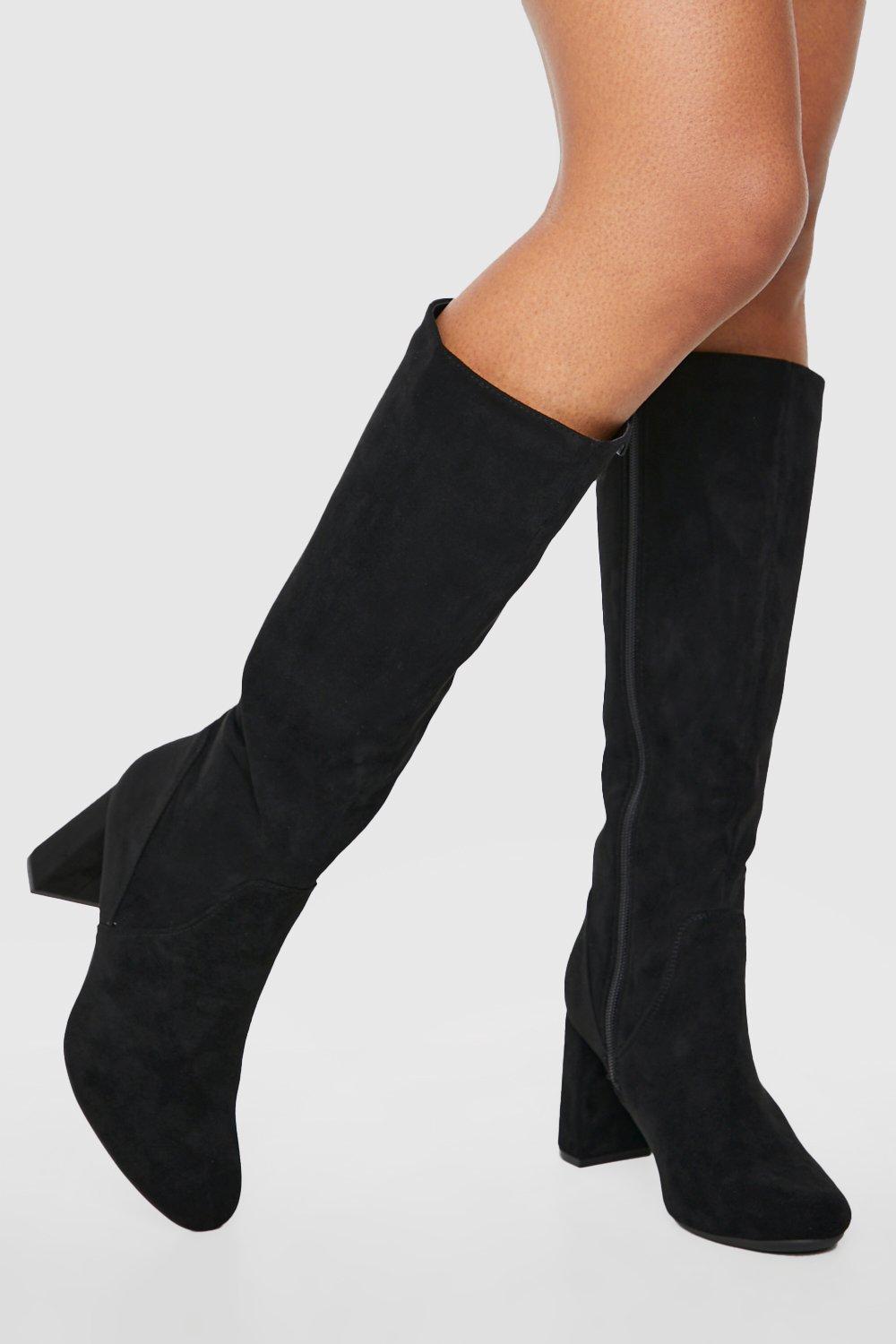 Faux Suede Knee High Heeled Boots