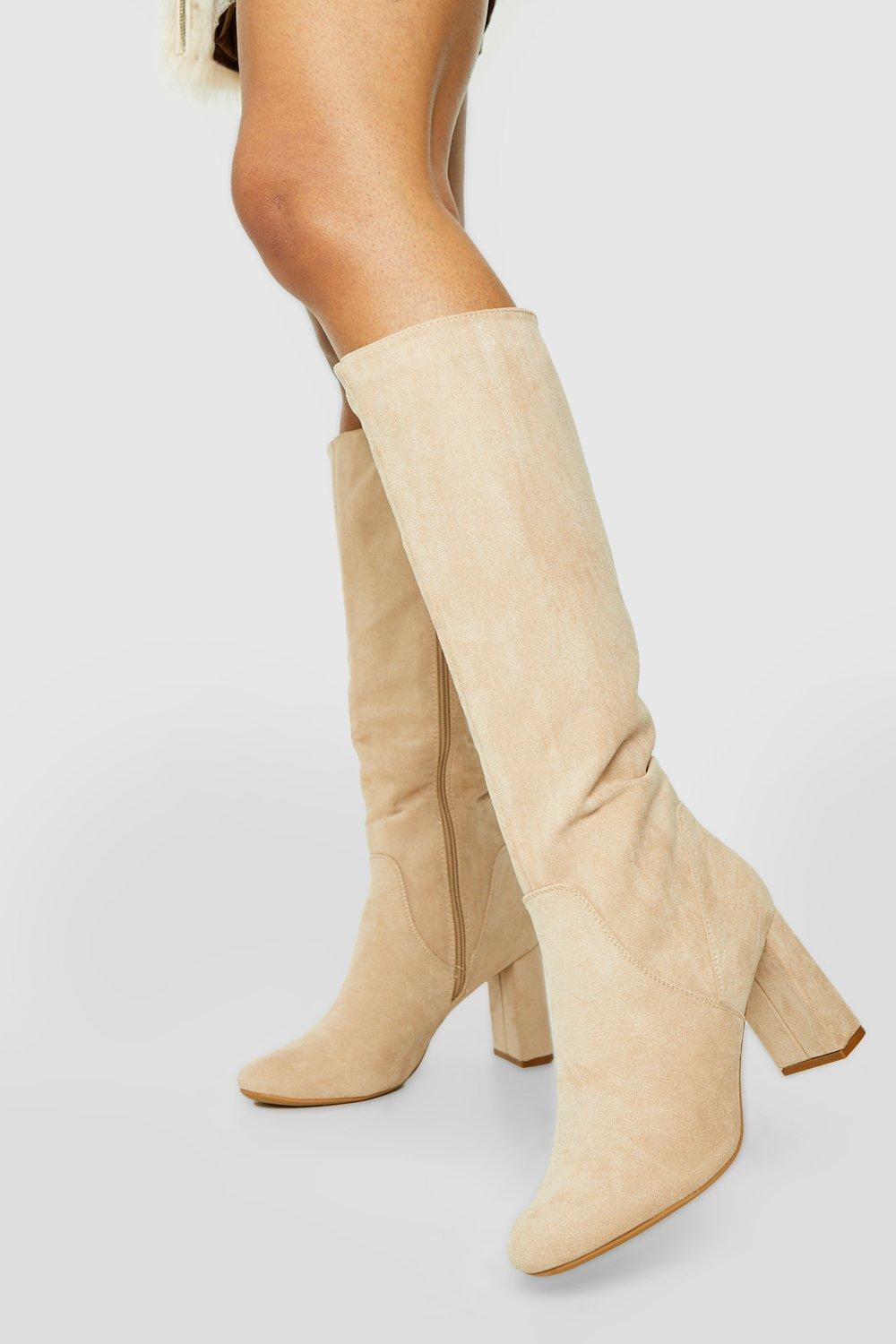 Cream high clearance heel boots