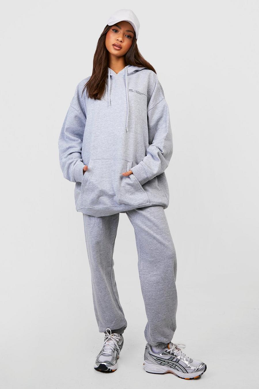Grey marl Text Print Hooded Tracksuit  image number 1