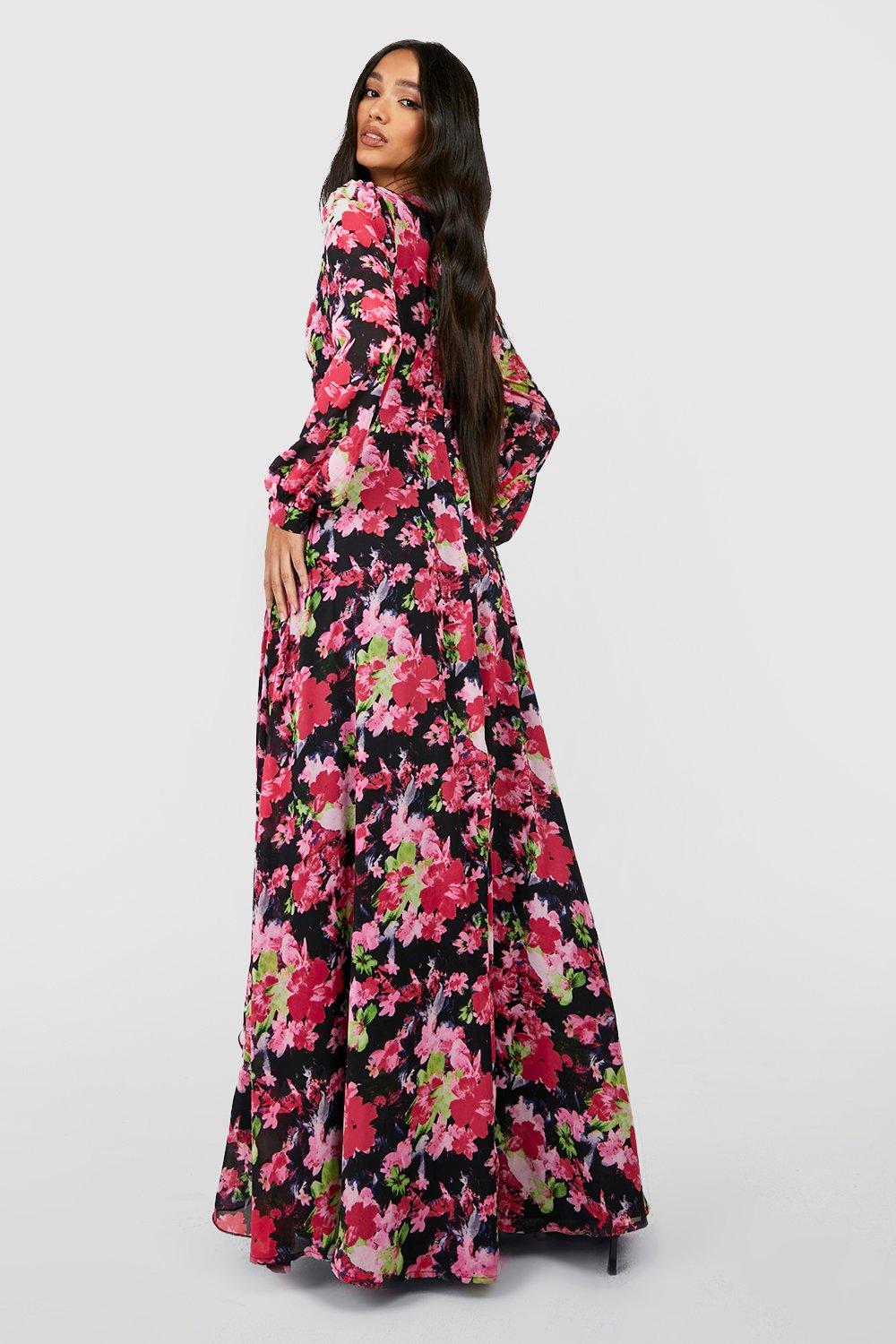 Long sleeve floral ruffle clearance dress