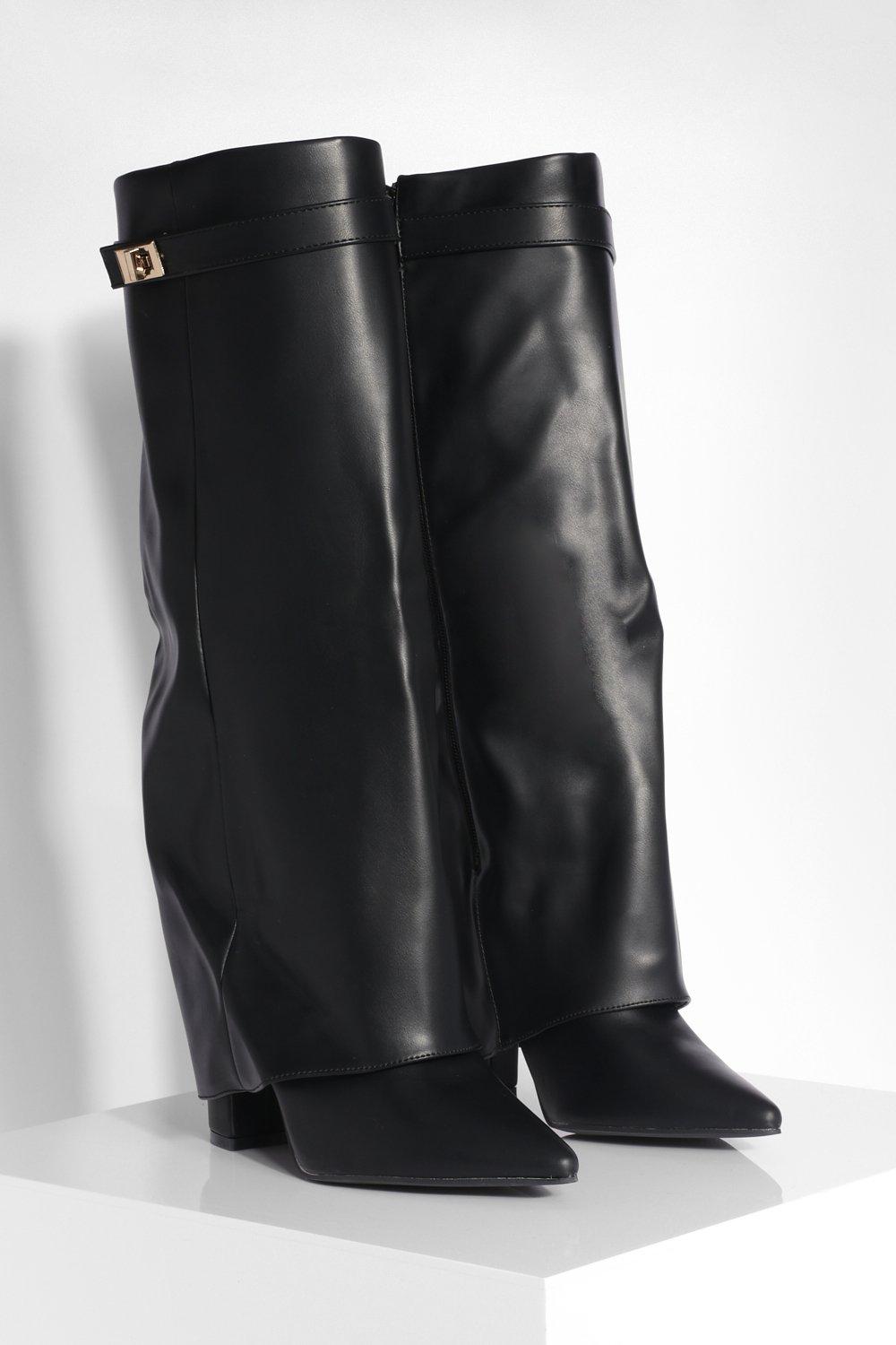 Fold Over Metal Detail Knee High Boots Boohoo UK