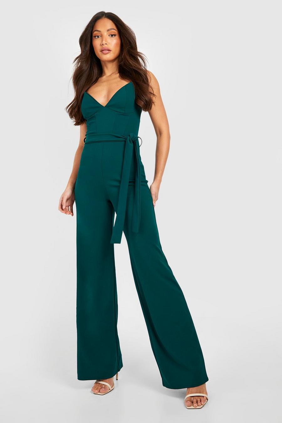 Forest green Tall Corset Belted Wide Leg Jumpsuit