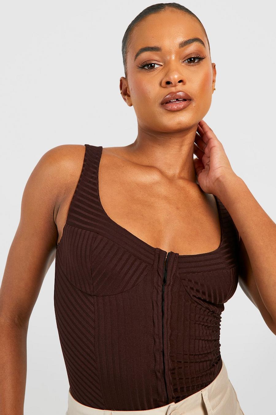 Chocolate Tall Rib Tank Hook And Eye Corset Top image number 1