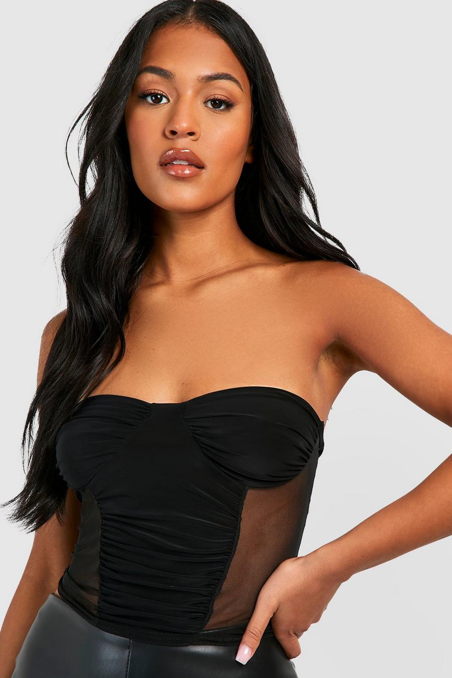 Black Tall Mesh Contrast Bandeau Corset Top image number 1