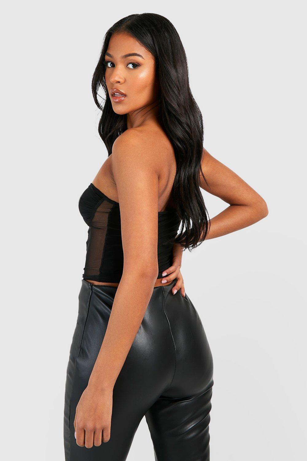 Tall Faux Leather Seamed Bandeau Corset Top