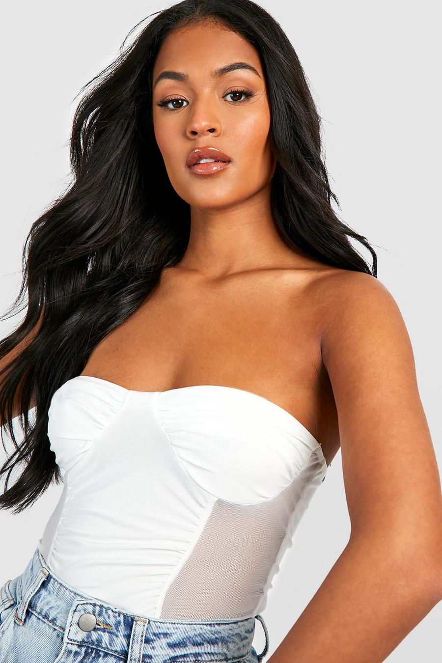 Ivory Tall Mesh Contrast Bandeau Corset Top image number 1