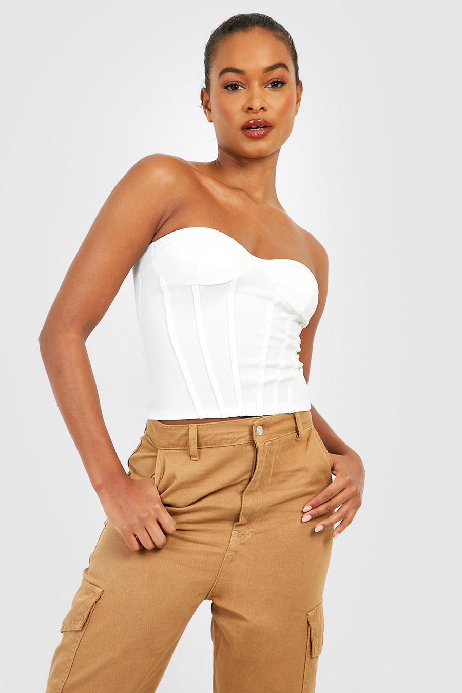 Ivory Tall Seam Bandeau Longline Corset Top image number 1