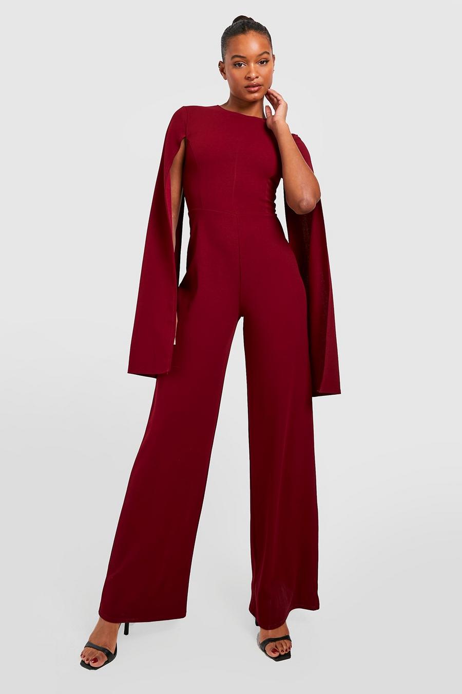 Berry Tall Cape Sleeve Wide Leg Jumpsuit image number 1