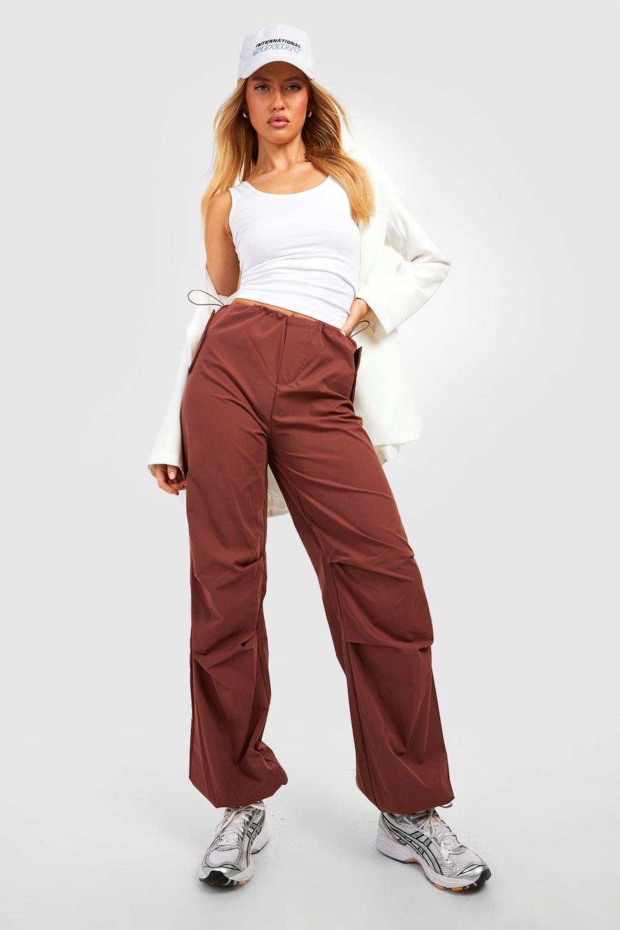 Chocolate brown Tall Toggle Waistband Low Rise Parachute Cargo Pants