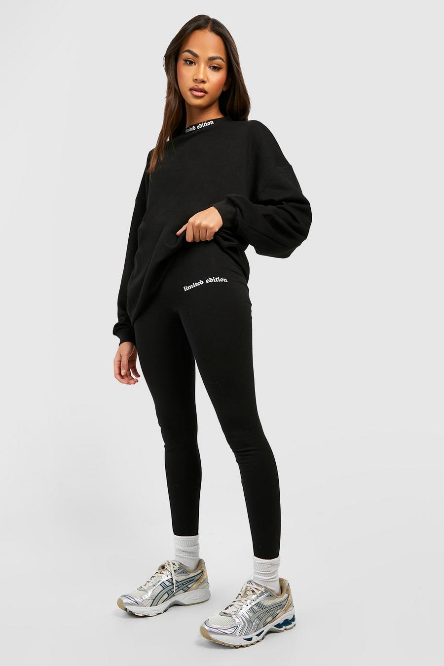 Oversize Sweatshirt mit Gothic Slogan und Leggings, Black