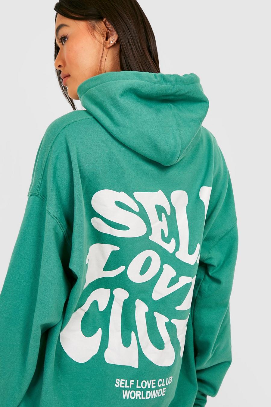 Green Self Love Club Slogan Oversized Hoodie  image number 1
