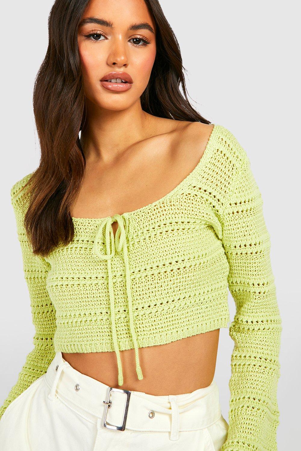 Weekday Crochet Knitted Tie Back V Shape Cami Top In Pale Green for Women