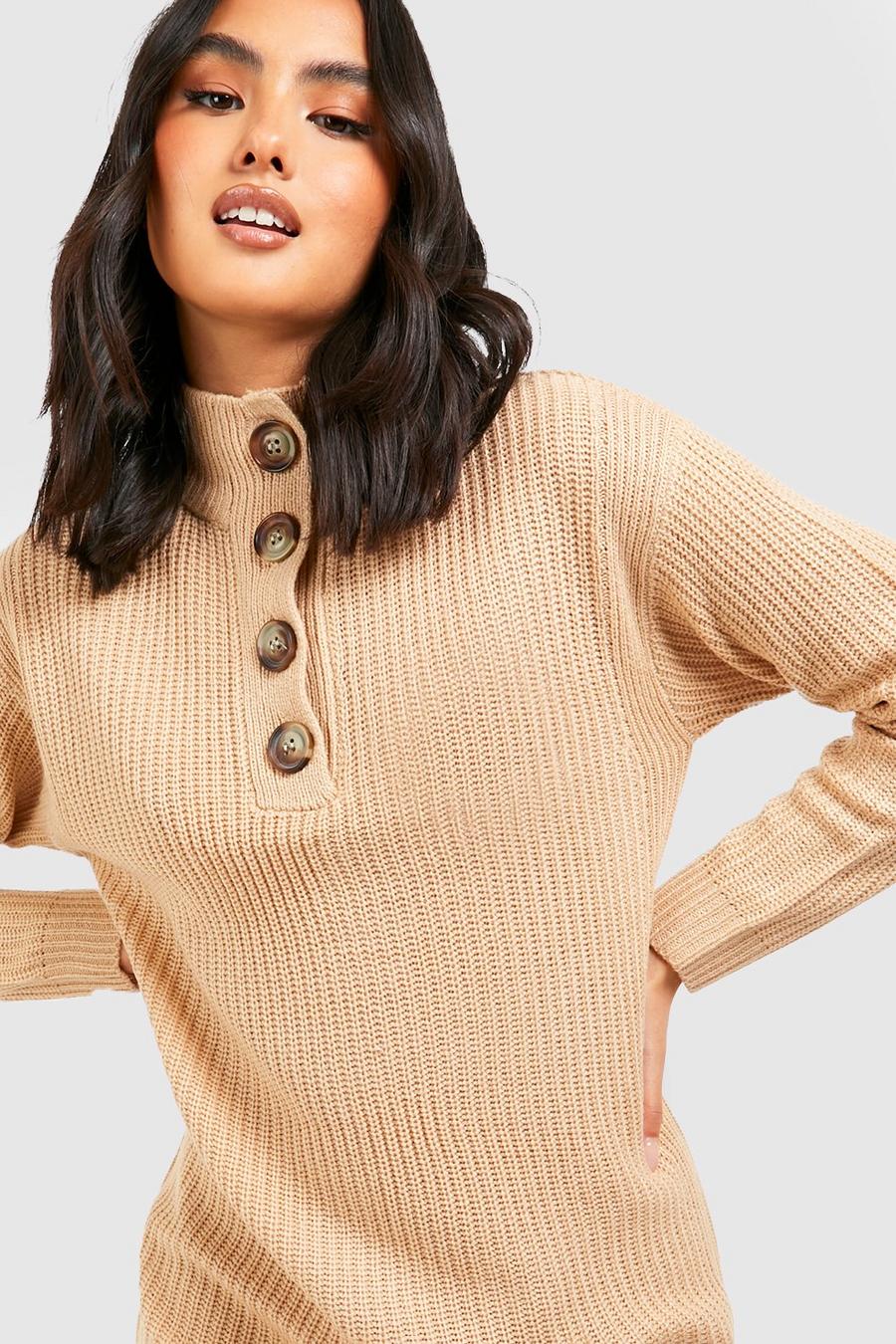 Mushroom Button Neckline Sweater Dress