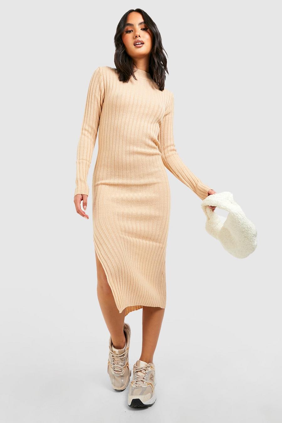 Biscuit Side Split Rib Knitted Midi Dress image number 1