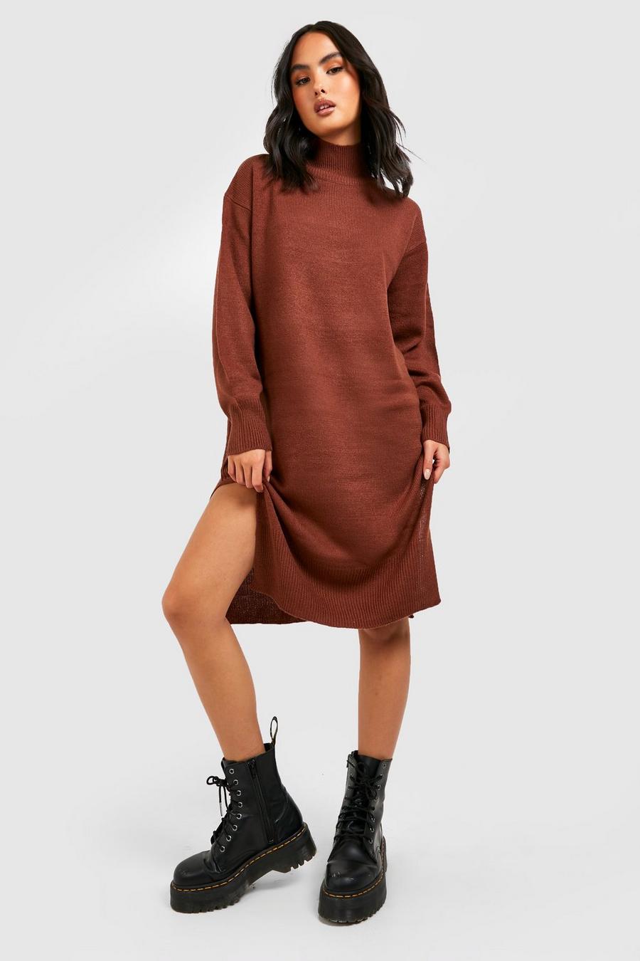 Brown Turtleneck Jumper Dress