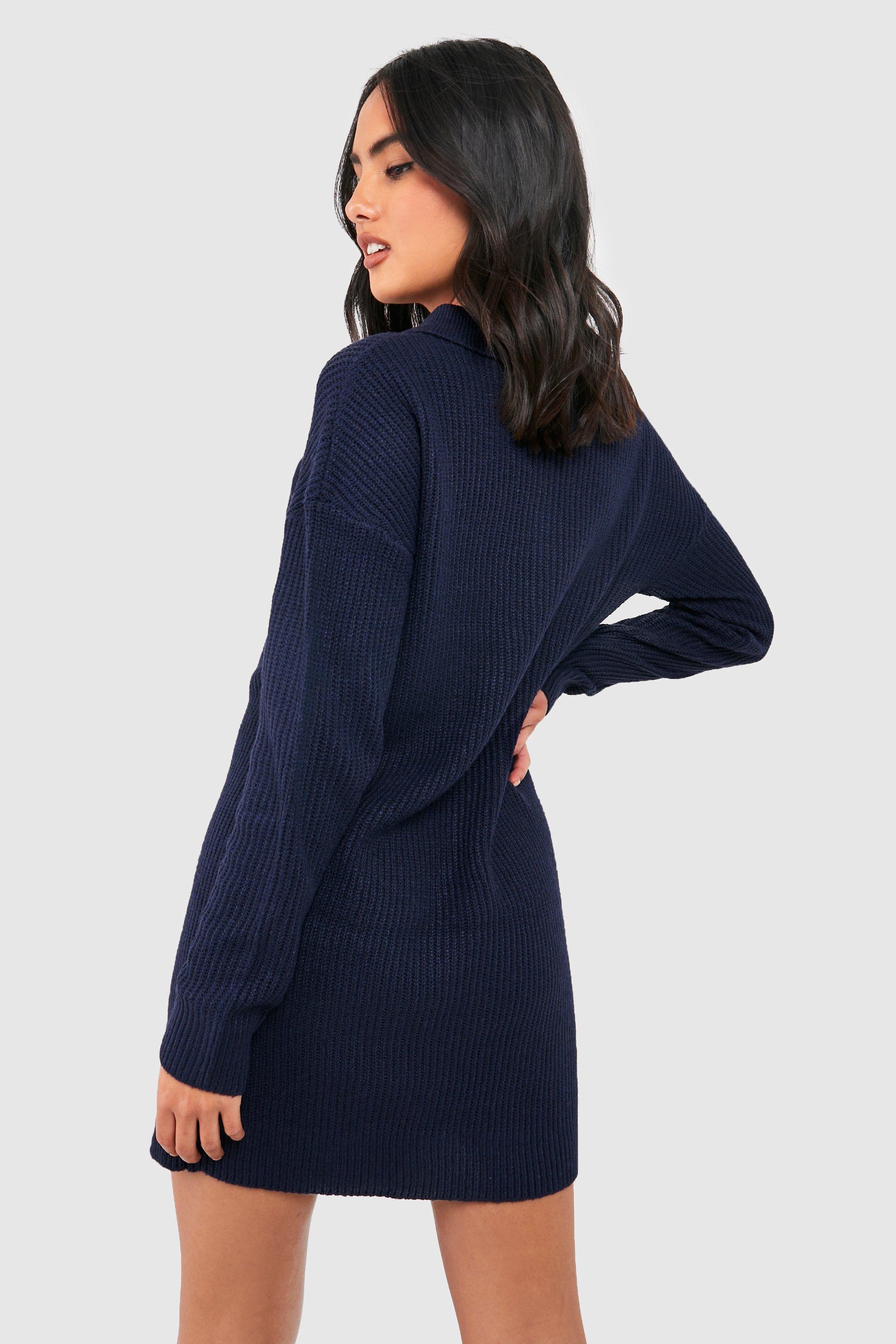 Button Neckline Cable Knitted Jumper Dress