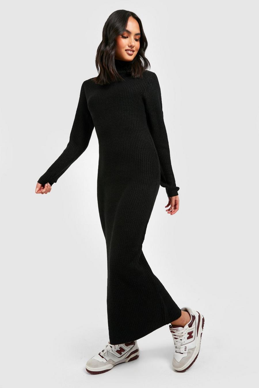 Black Basic Turtleneck Midi Knitted Dress image number 1