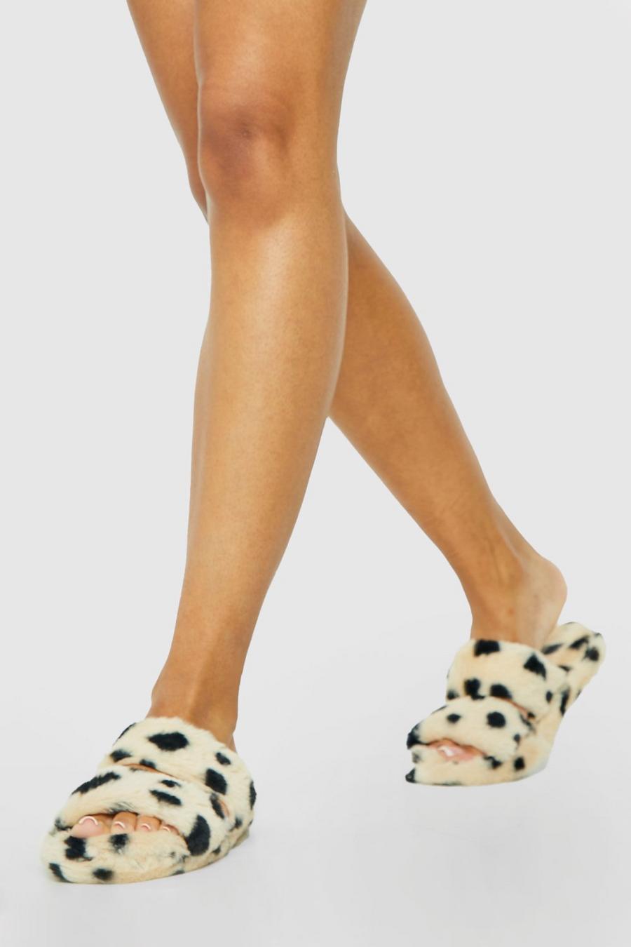 Chaussons à imprimé léopard, Cream white
