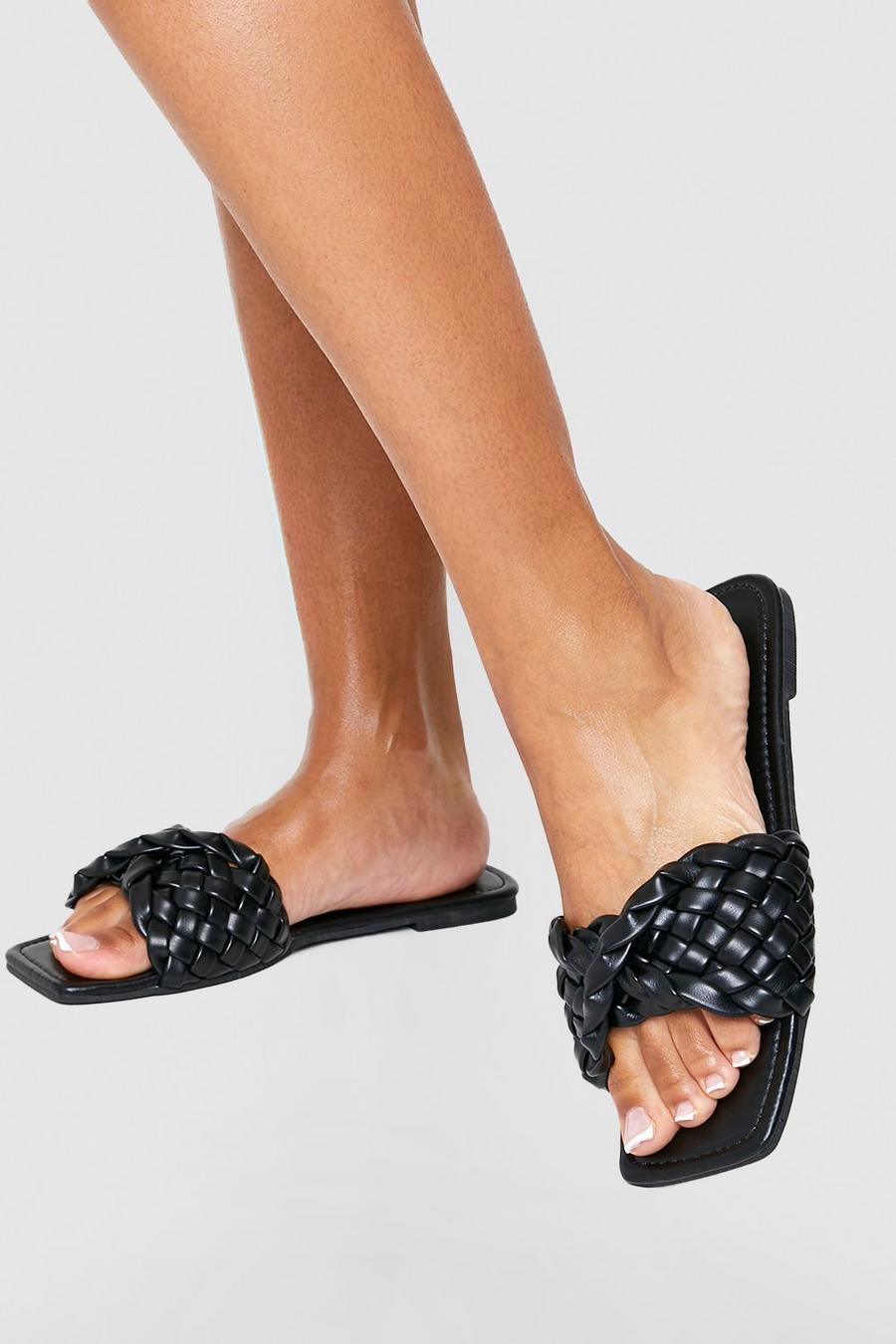 Black Woven Slip On Sandals image number 1