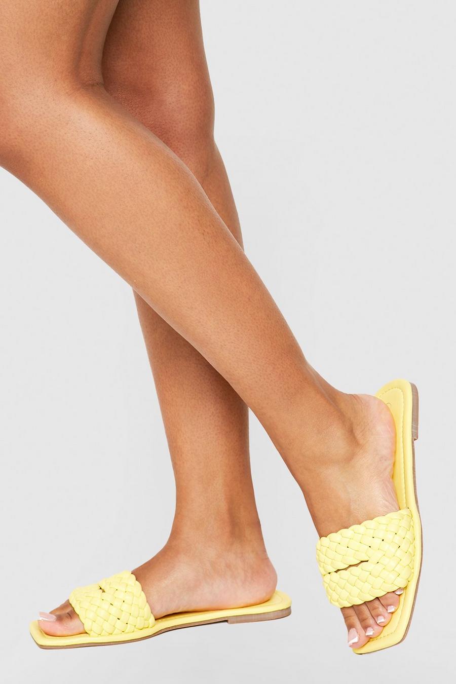 Lemon yellow Woven Braided Slip On Sandals