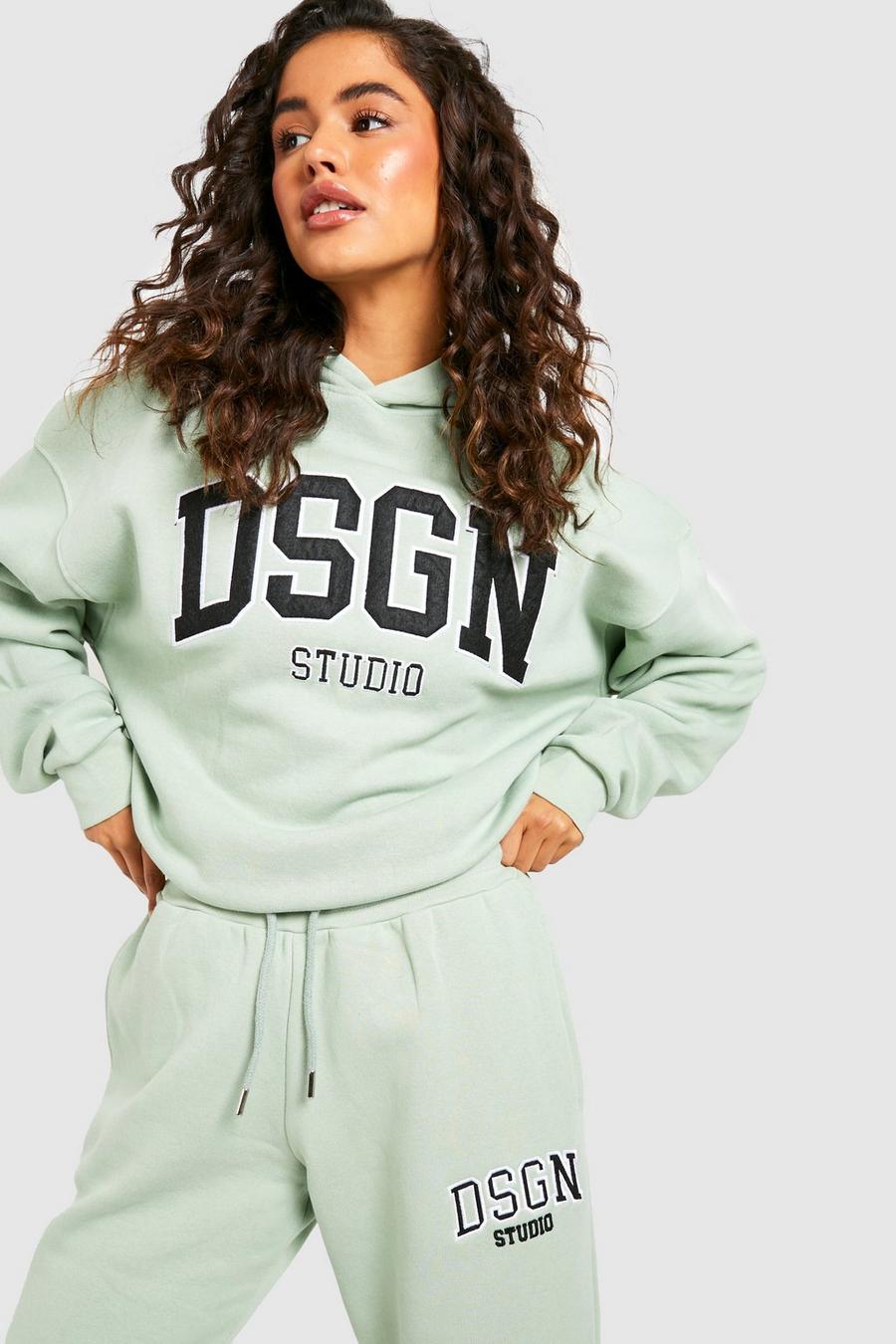 Sage green Applique Embroidered Oversized Hoodie image number 1