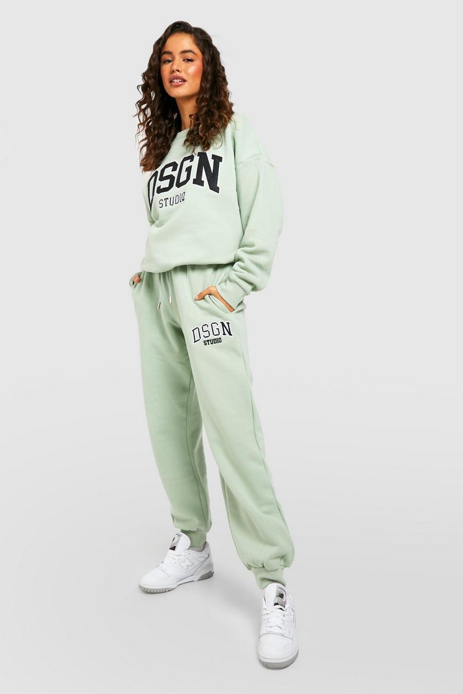 Sage green Applique Embroidered Oversized Track Pants
