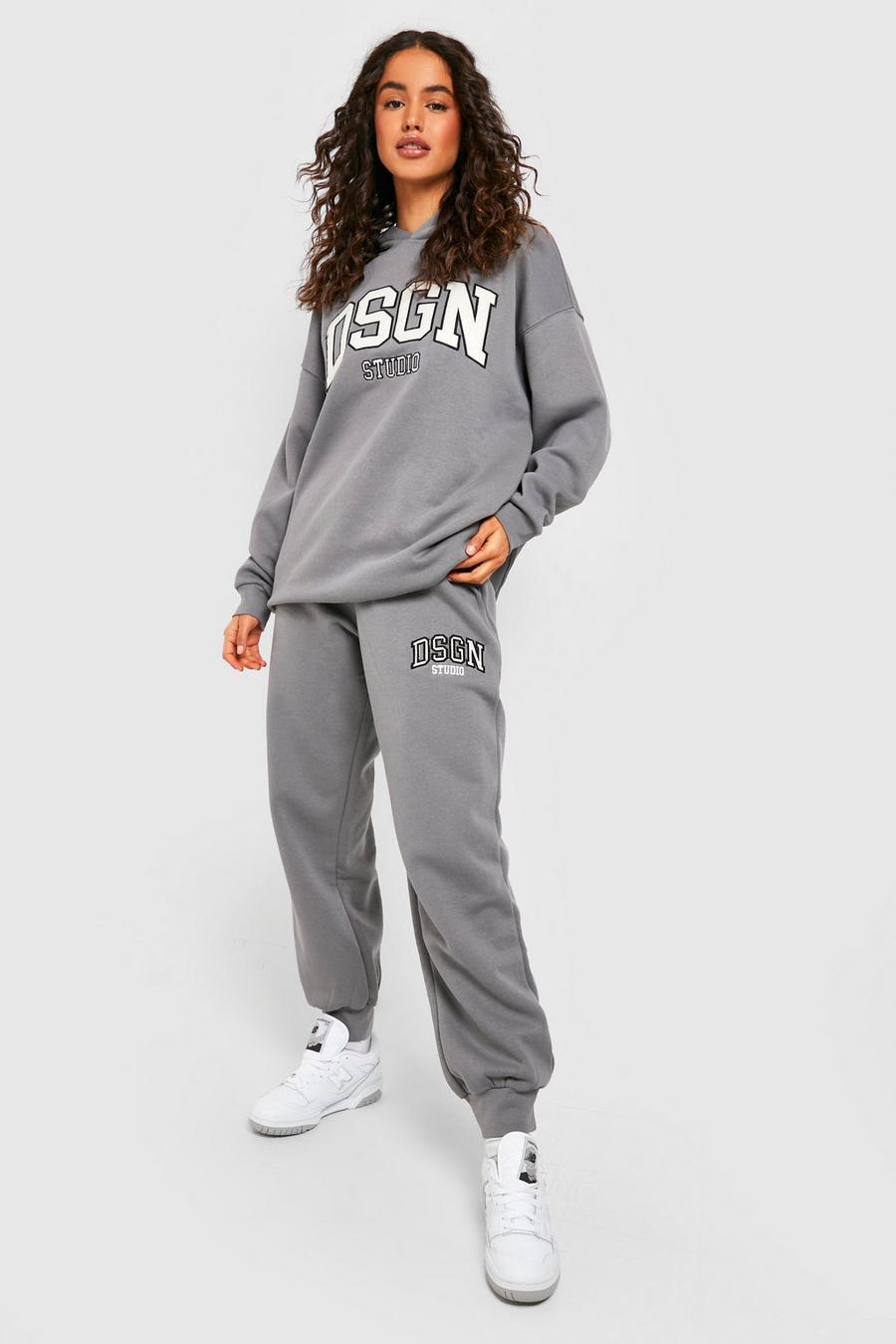 Charcoal grey Applique Embroidered Oversized Hoodie  image number 1