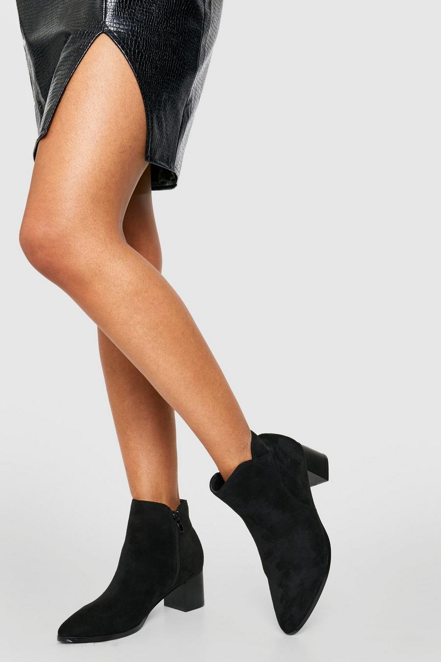 Black Casual Cowboy Western Detail Ankle Boots
